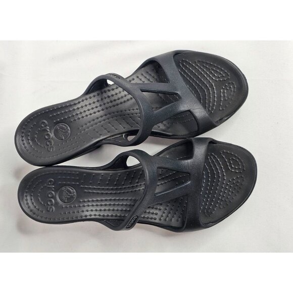 Crocs Cyprus Black Women's Size 8 High Heels Slip on Strappy Sandals Platform - Picture 3 of 7